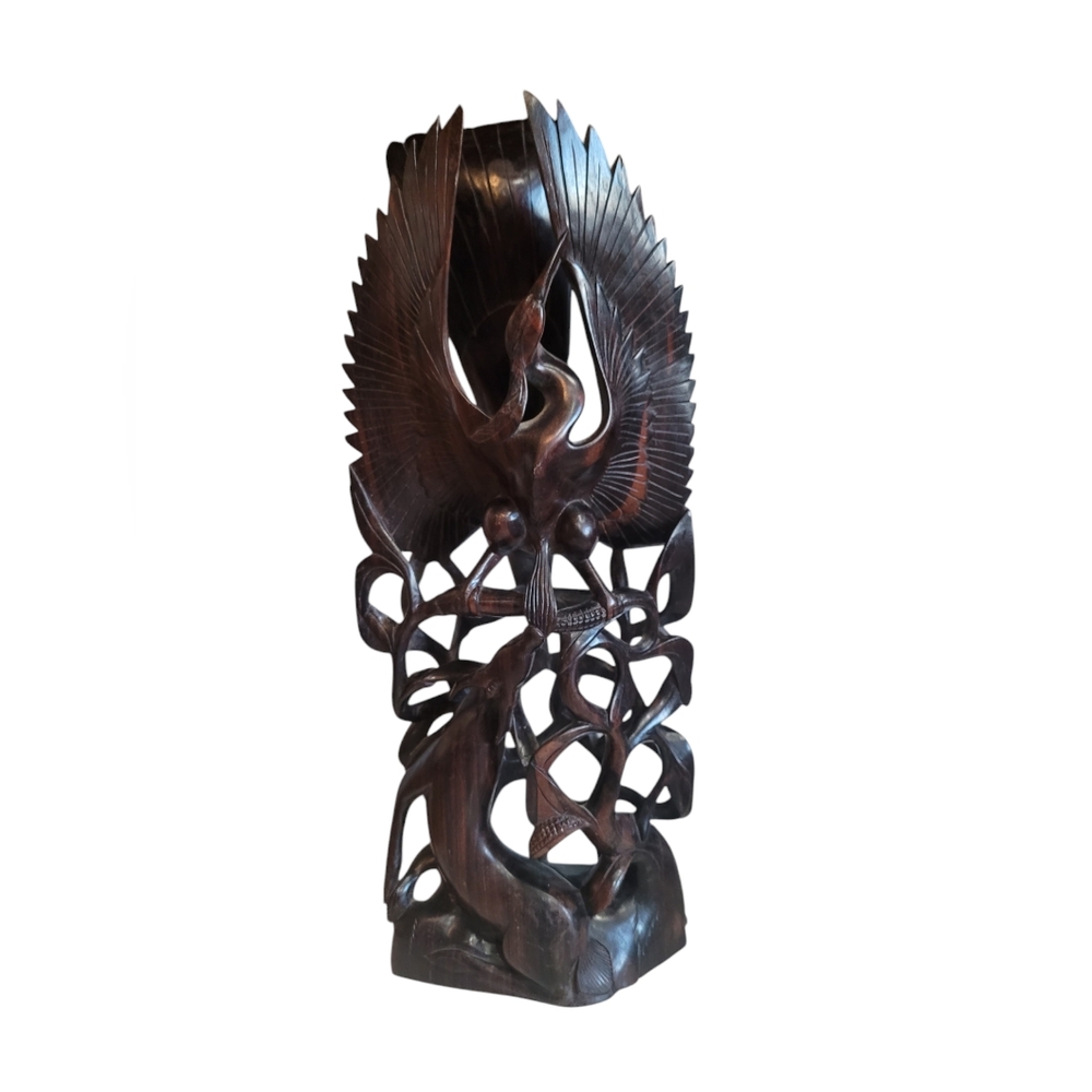 Vintage Balinese Hardwood Carvings Ironwood Ebony Birds, Crane, Phoenix, Cow